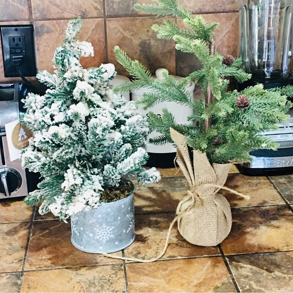 Christmas Trees winter home decor burlap frosted w farmhouse country cottage - Picture 2 of 4